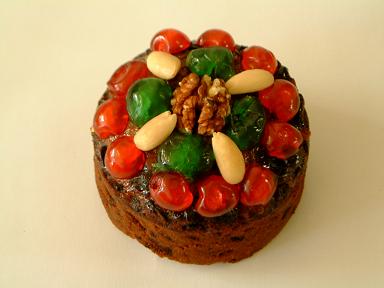 4" round Rich Fruit Cake. Very popular as gifts throughout the year but especially so at Christmas.